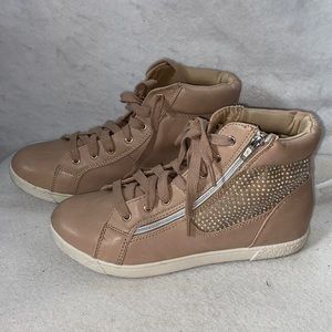 Material Girl Blush Rose Rhinestone Bling High Top Sneakers Lace Up Side Zip
